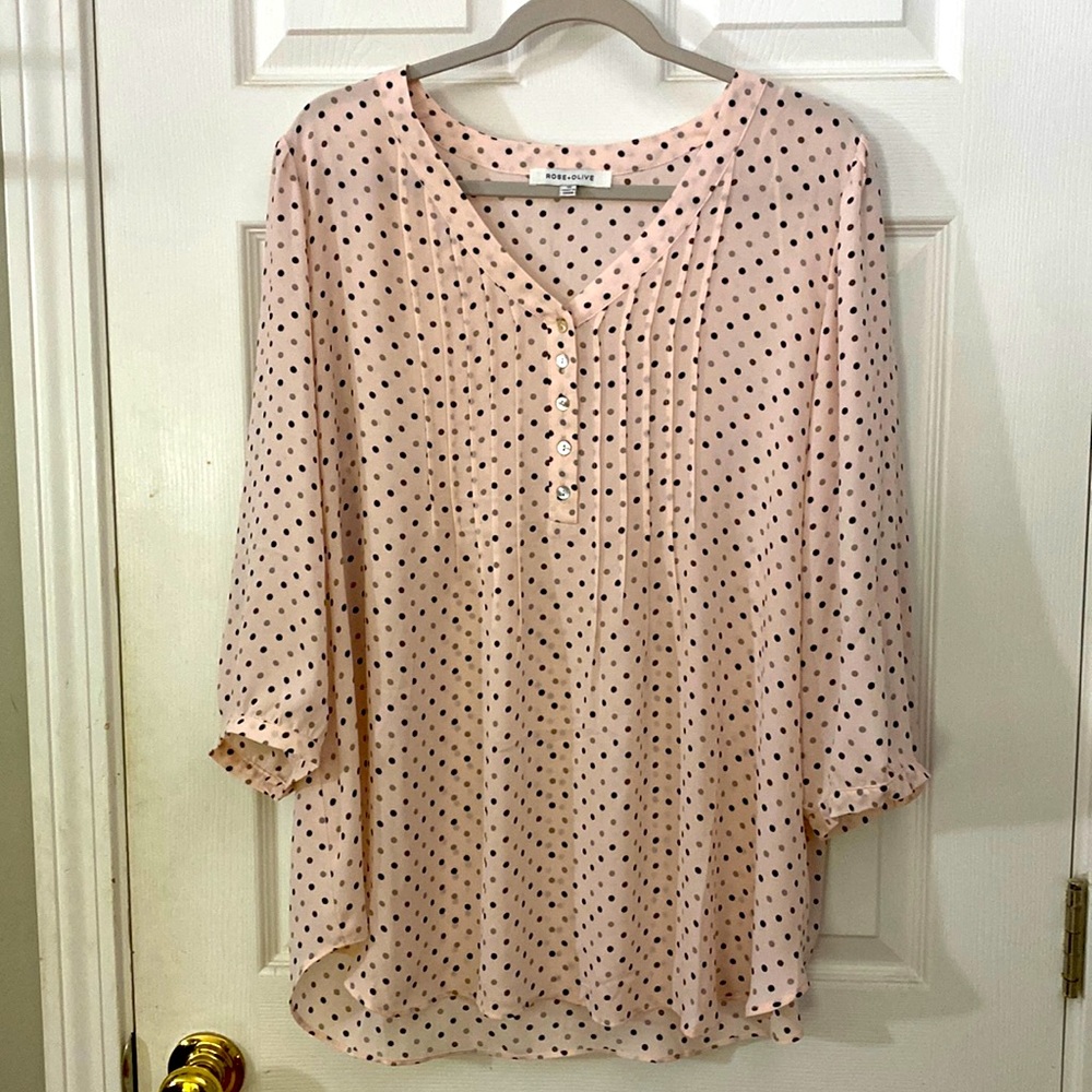 NWOT Sheer light pink blouse with polka dots